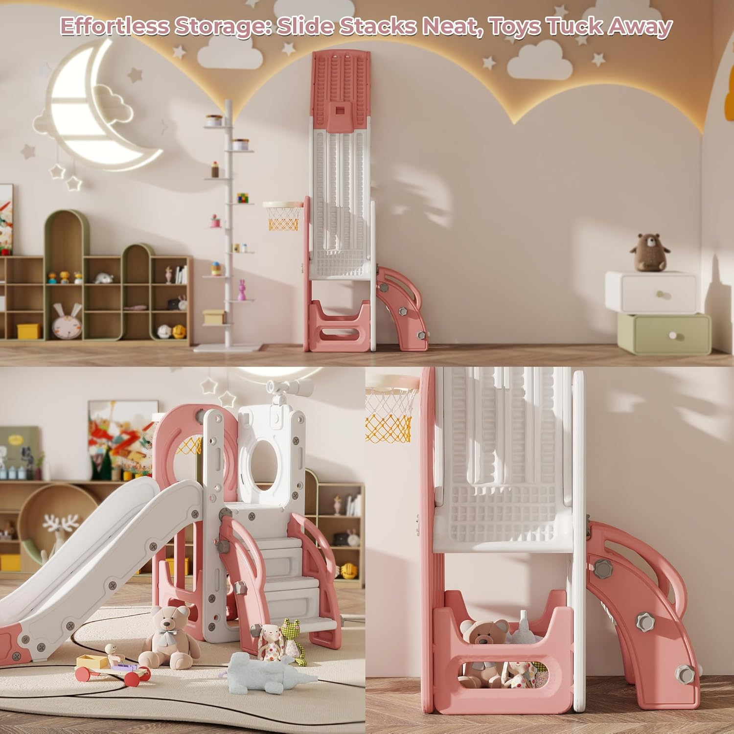 6 in 1 Toddler Slide, Indoor Slide for Toddlers 1-3, Freestanding Kids Slide and Climber for Inside Playground