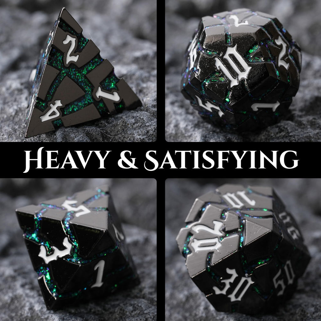 Metal Dice - Ancient Cracked - Black Green Glitter Cracks