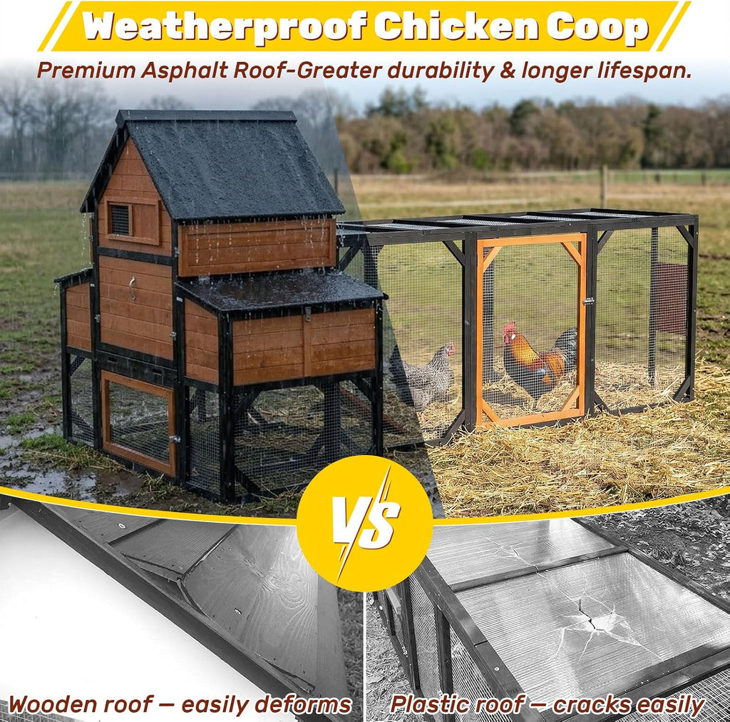 120" Large Wooden Chicken Coop with Run for 6-10 Chickens