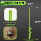 1.6"x16.5" Green Garden Auger Drill Bit for Planting, Post Hole Digger