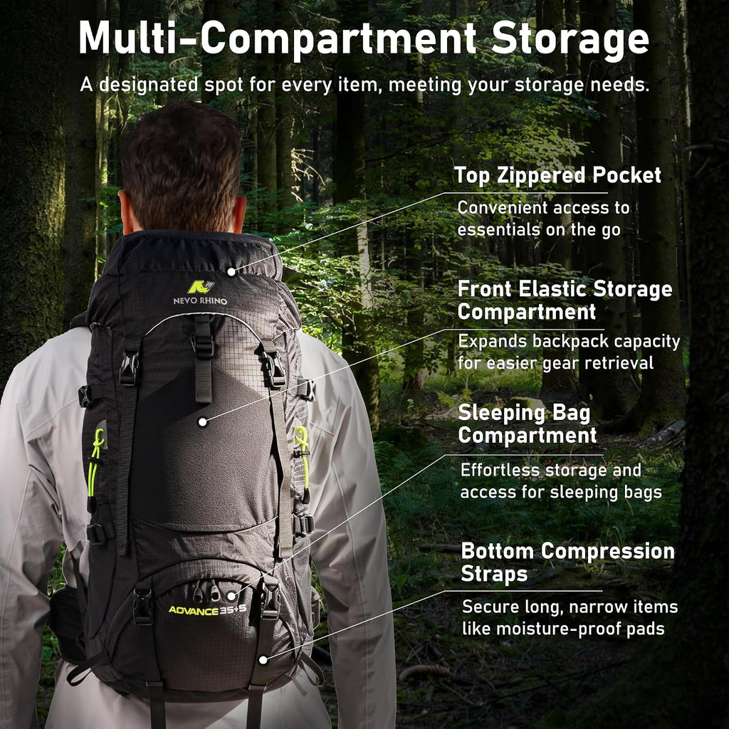 40L Internal Frame Hiking Backpack with Rain Cover | Backpacking Backpack with Padded Hip Belt, Multi-Pockets, Pole