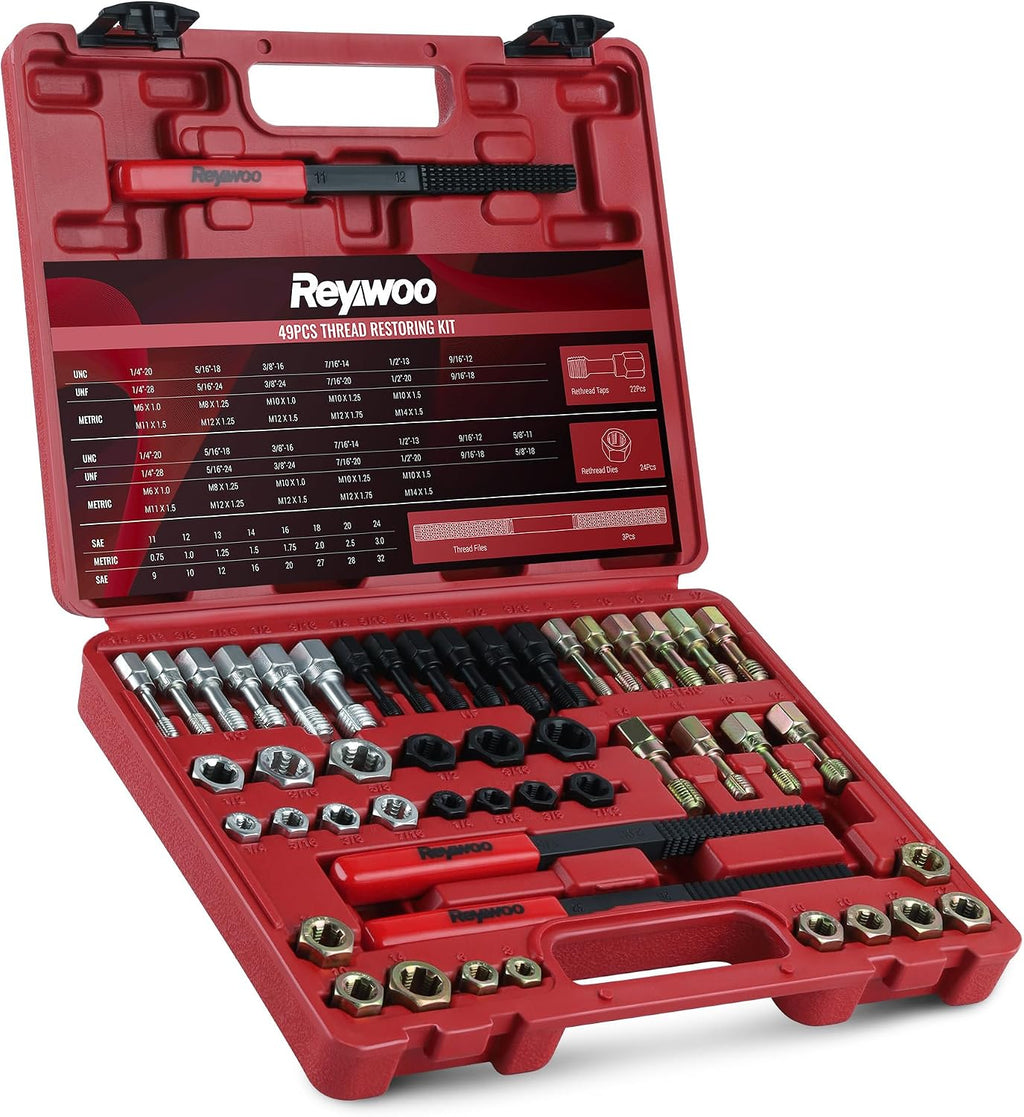 Reywoo 49 PC Thread Chaser Set, Metric and SAE Thread Restorer Tool