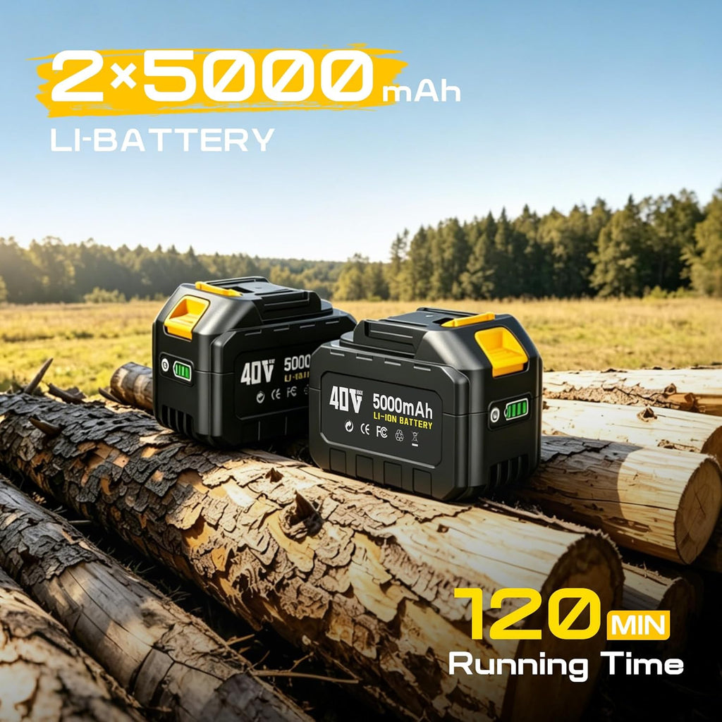 40V 16-Inch Cordless Chainsaw, Brushless Electric Chain Saws with 2×5.0Ah Batteries & Charger, 2800W Battery Powered