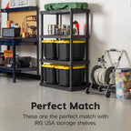 4-Pack 12 Gal Heavy Duty Storage Tote Bins with Lids, Black/Yellow