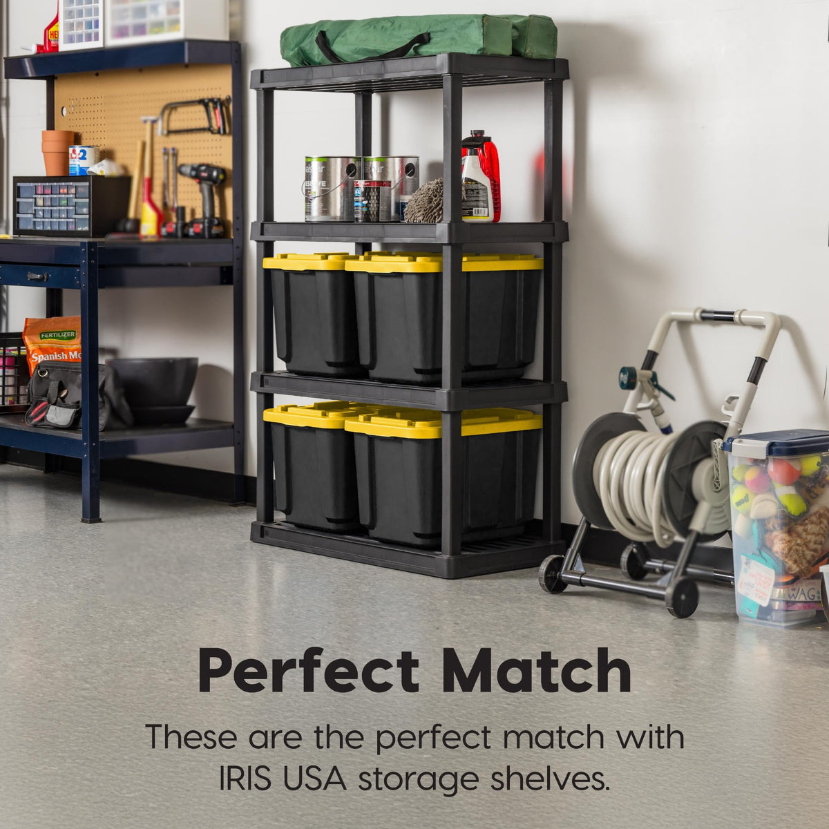 4-Pack 12 Gal Heavy Duty Storage Tote Bins with Lids, Black/Yellow