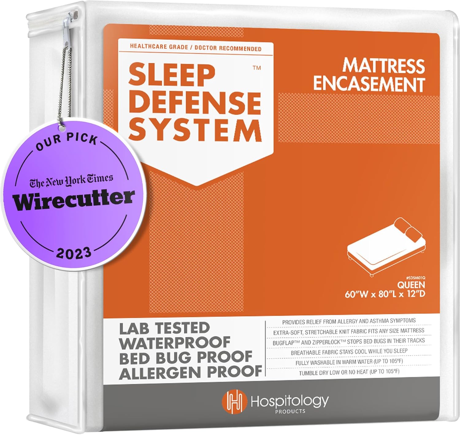 Mattress Encasement - Zippered Bed Bug Dust Mite Proof Hypoallergenic - Sleep Defense System - Queen - Waterproof