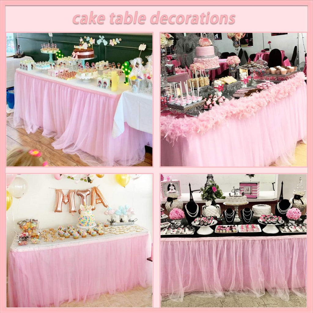 6ft Pink Tulle Table Skirt Baby Shower Tablecloth for Rectangle Tables or Round Tables Pink Ruffle Tutu Table Skirts