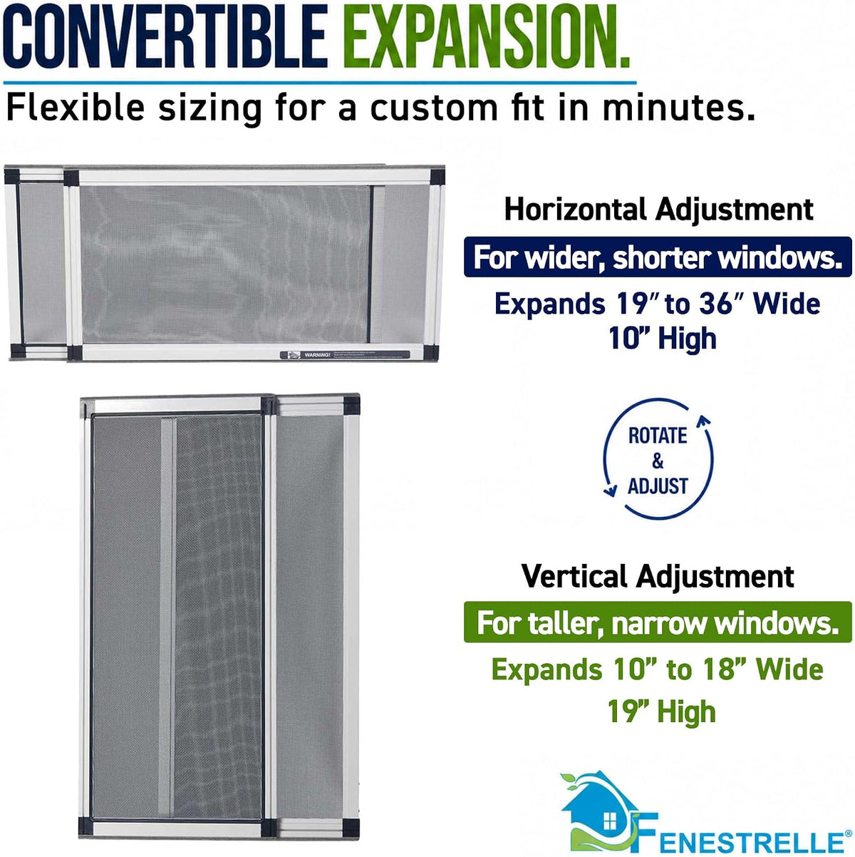 Expandable Window Screen, 10″ H × 19″–36″ W Horizontal, 2-Pack