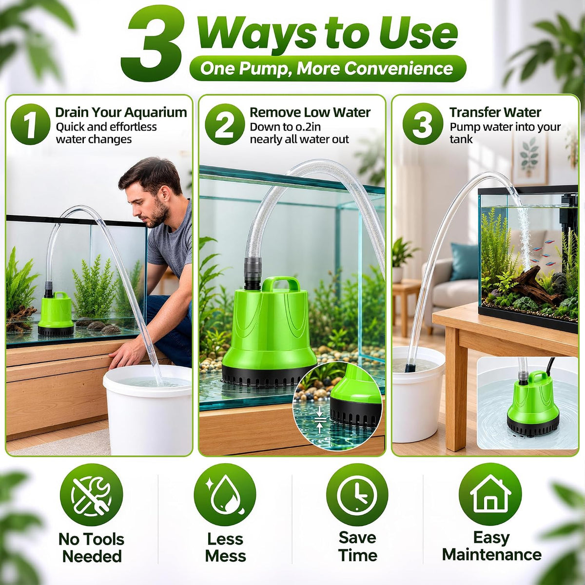 Aquarium pump for water change: 660 GPH Drain 40 gal Fast in 5 Min