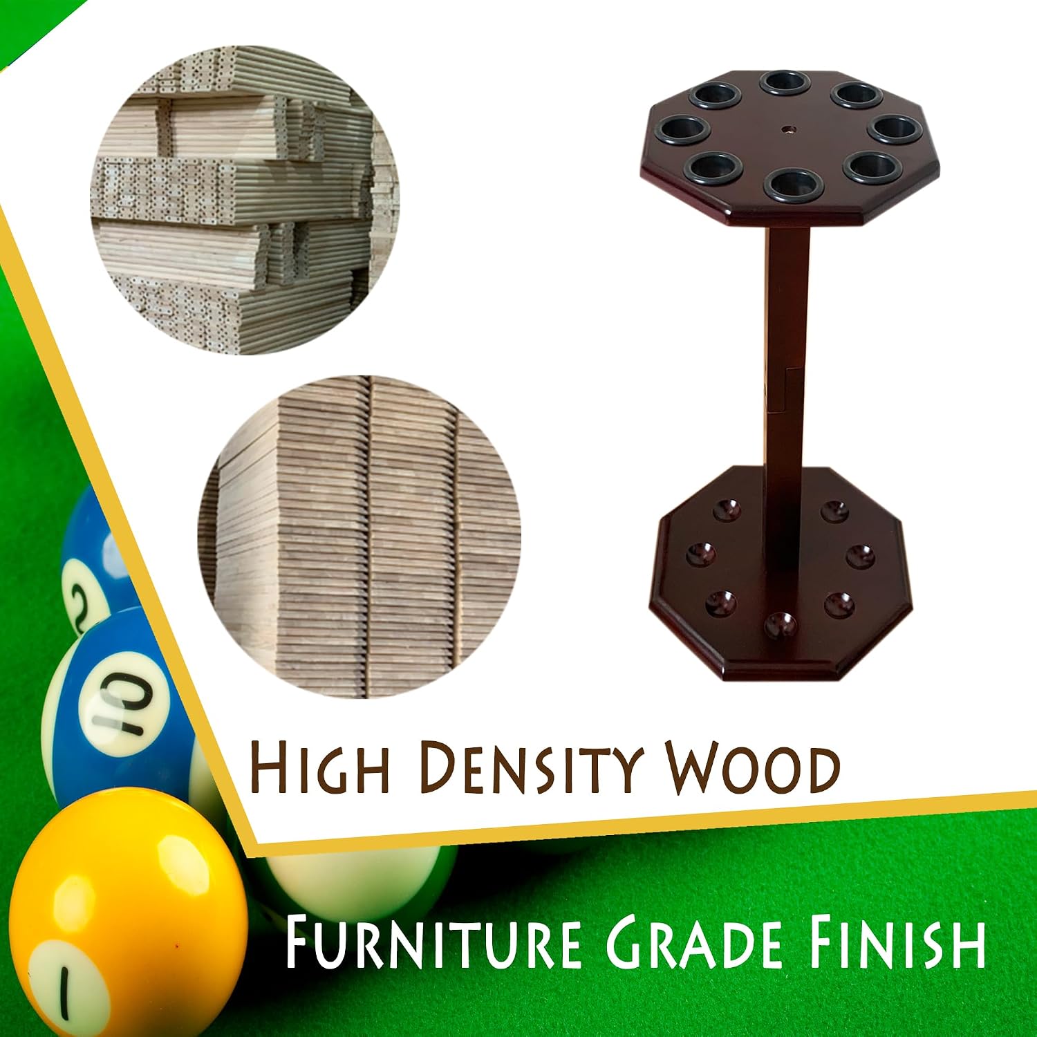 Freestanding Billiard Cue Rack, Pool Table Accessories Hold 8 Cues, Pool Cue Stick Holder, Wooden Floor Stand Pool