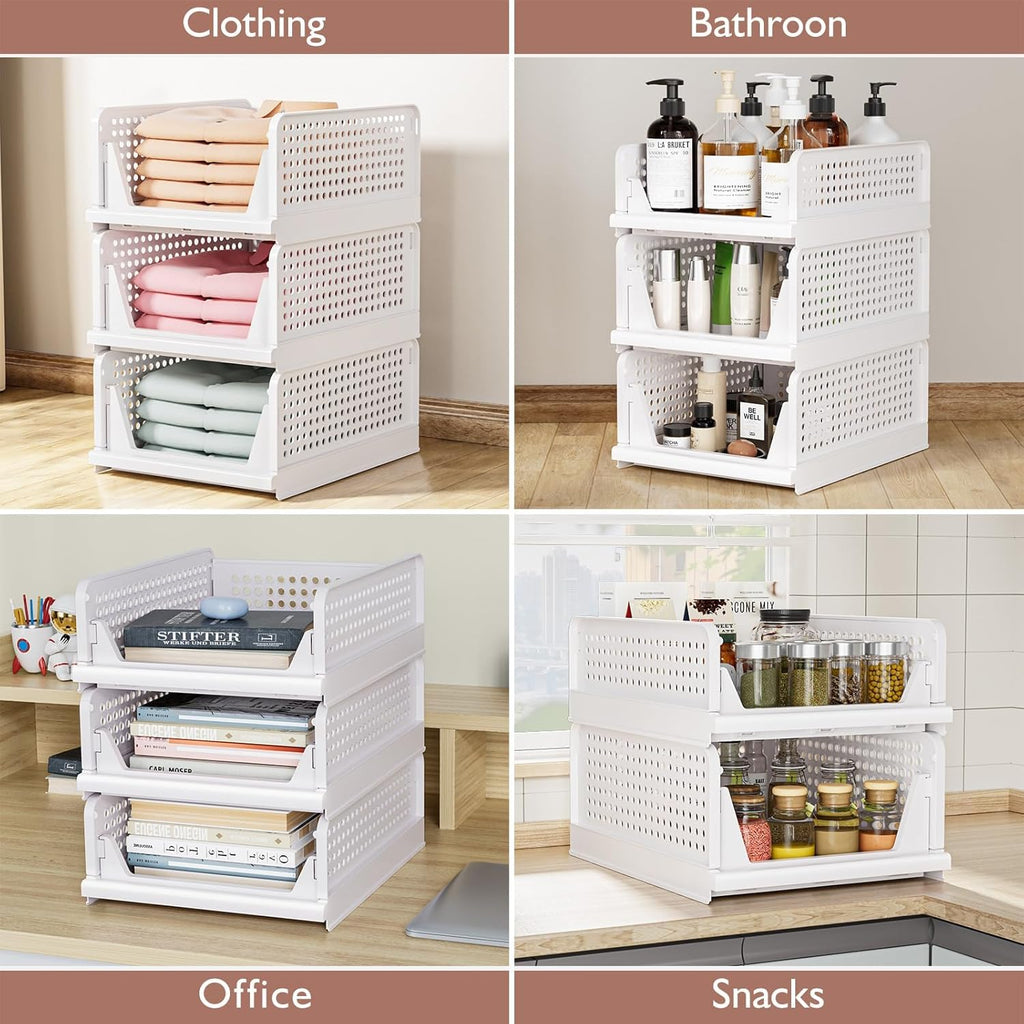 5 Pack Closet Organizers Storage Box, Closet Storage Stackable Storage Bins, Plastic Drawer Basket for Wardrobe