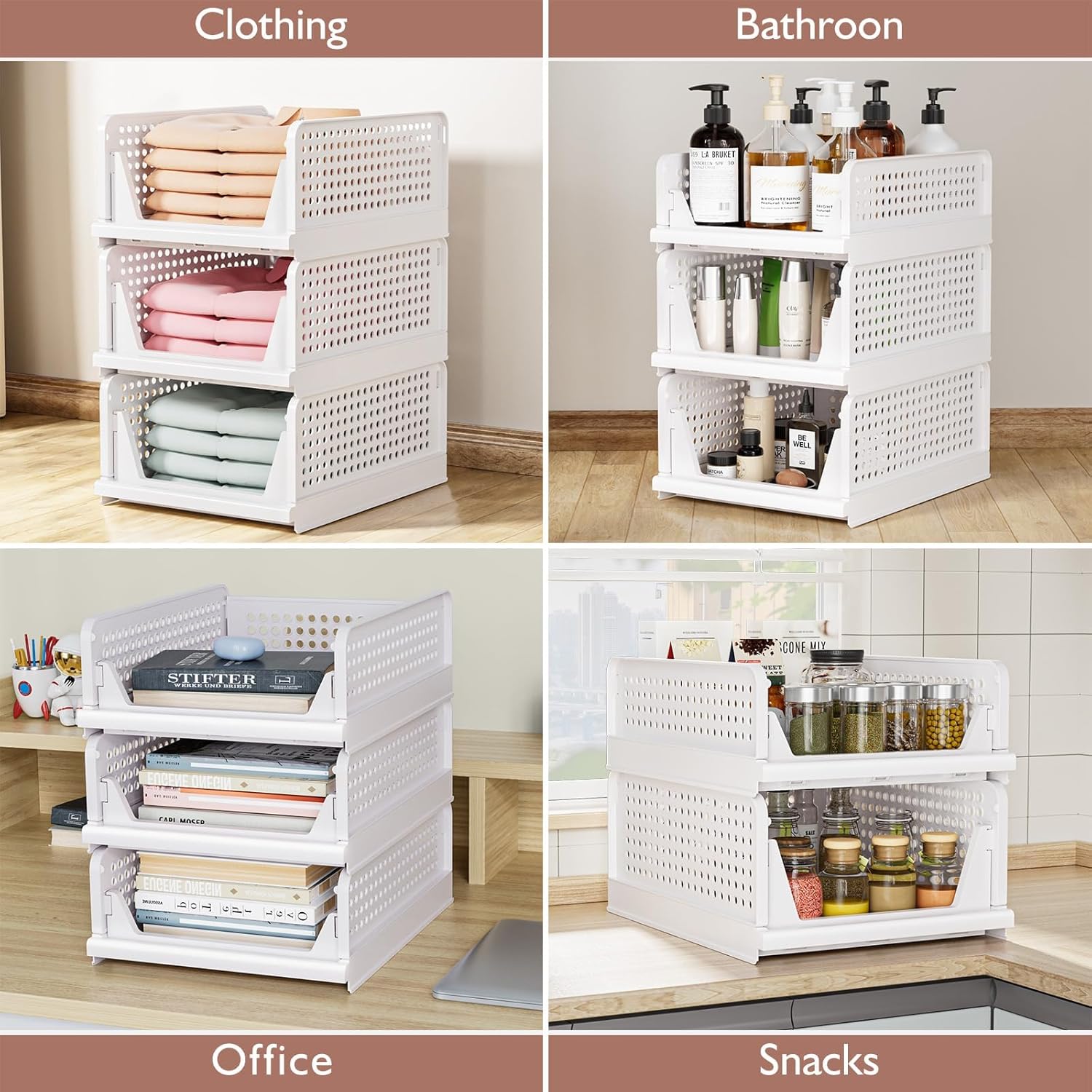 5 Pack Closet Organizers Storage Box, Closet Storage Stackable Storage Bins, Plastic Drawer Basket for Wardrobe