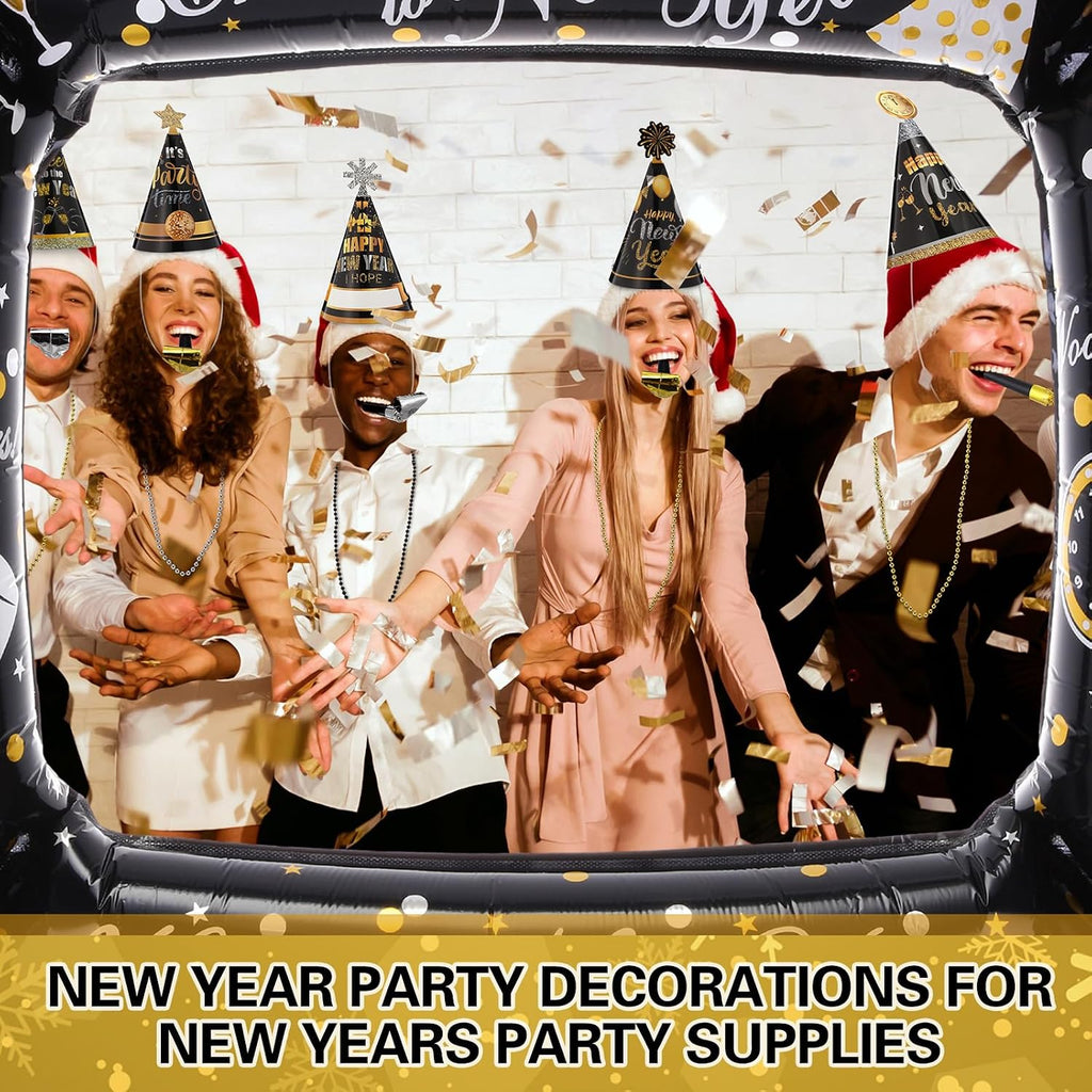 328 Pcs New Years Eve Party Supplies Set 2027 for 48 People Include Top Hats Cone Hats Headband Tiara Horns Noise