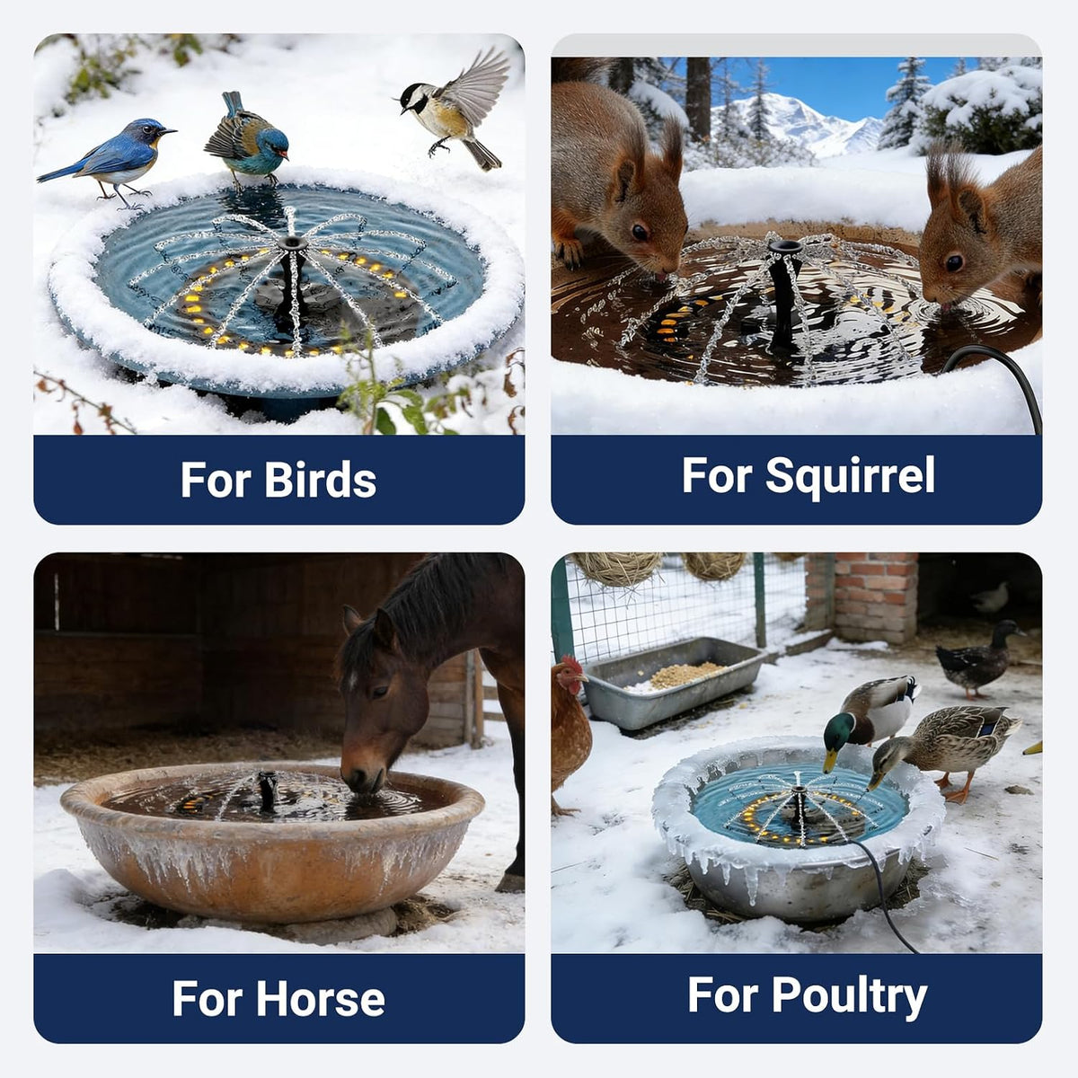 Bird Bath Heater with Water Pump Fountain, Cast Aluminum Birdbath Deicer for Outdoor Birdbath and Animal Water Bowel