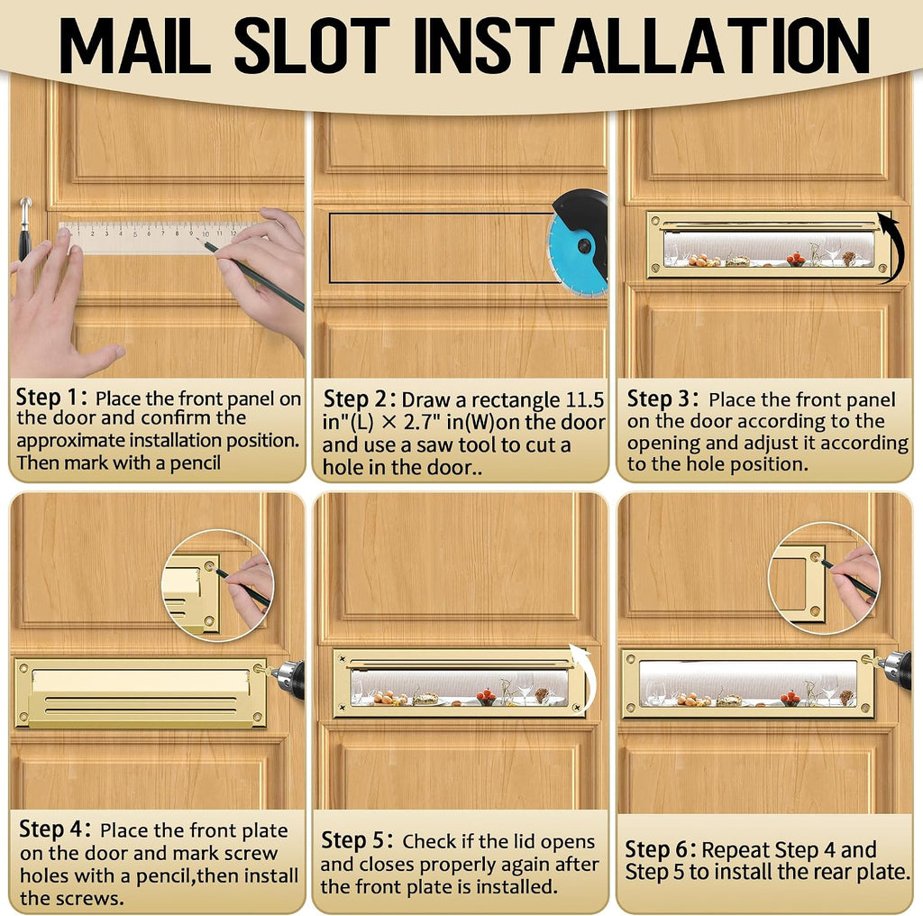 13 inch Mail Slot for Front Door, Stainless Steel Mail Slot Cover | With Pre-Drilled Holes Screws Included, Easy to