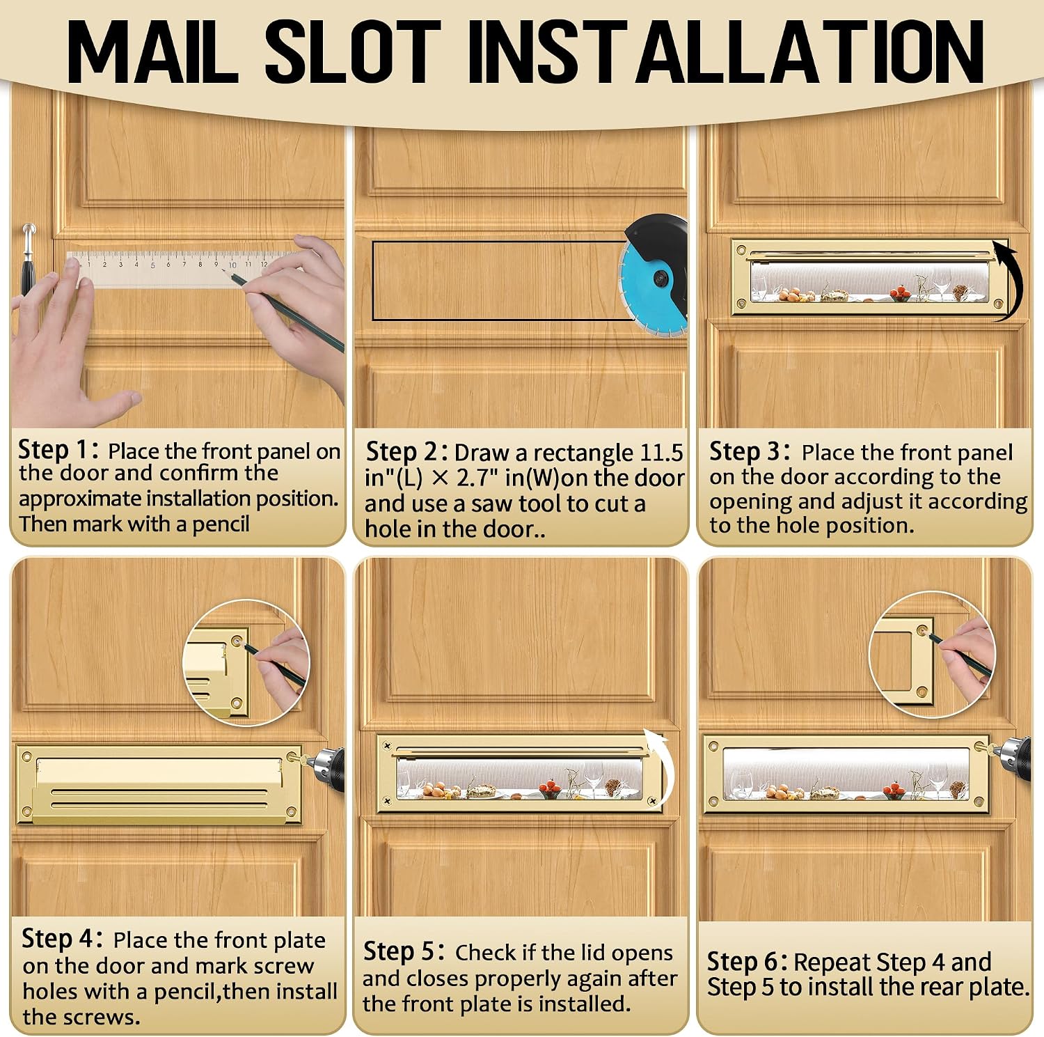 13 inch Mail Slot for Front Door, Stainless Steel Mail Slot Cover | With Pre-Drilled Holes Screws Included, Easy to