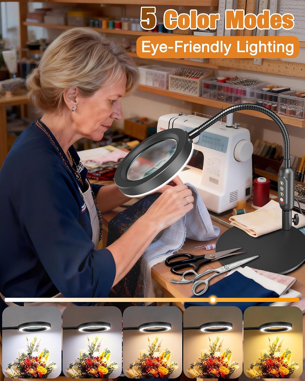 30X 10X Magnifying Glass with Light and Stand, 5 Color Modes Stepless Dimmable, Optical Grade HD Lens, LED Lighted
