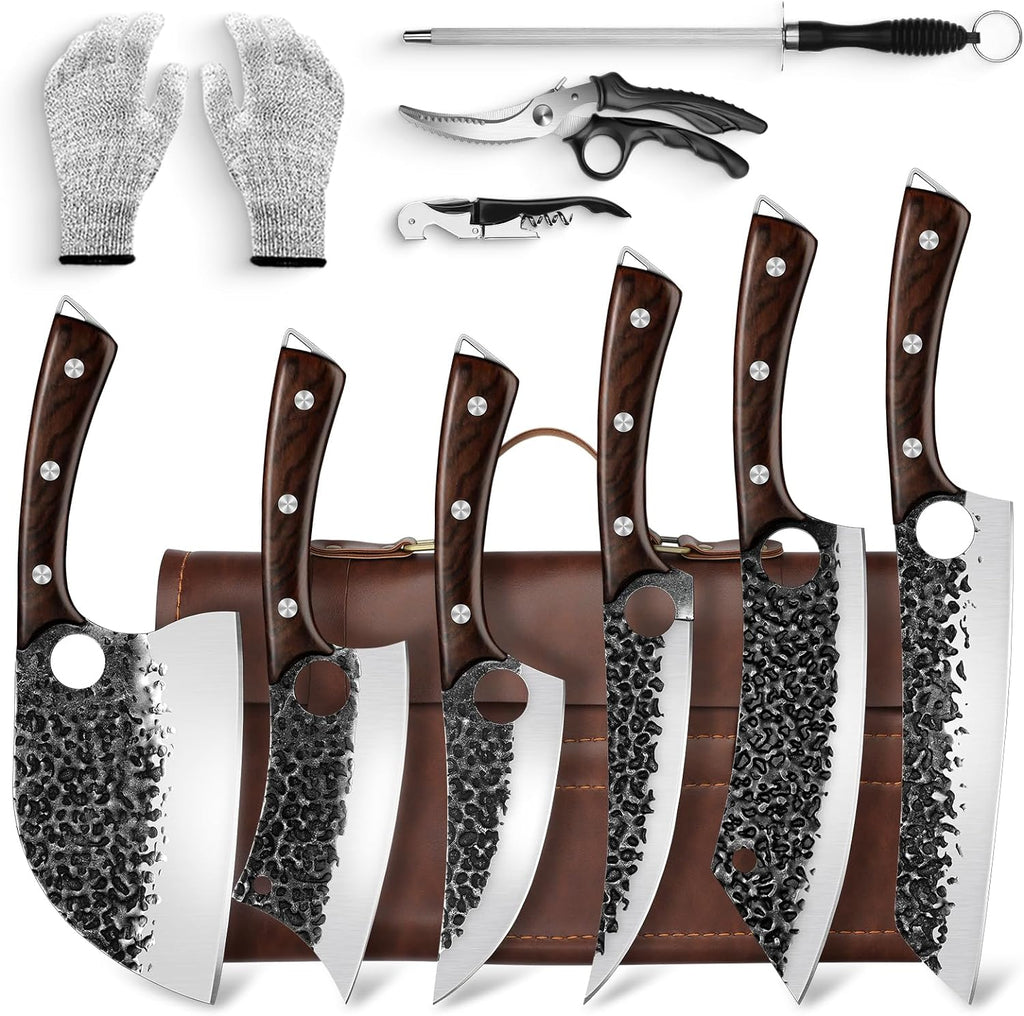 Serbian Chef Knife Set - 6 PCS Hand Forged Knife Set with Bag