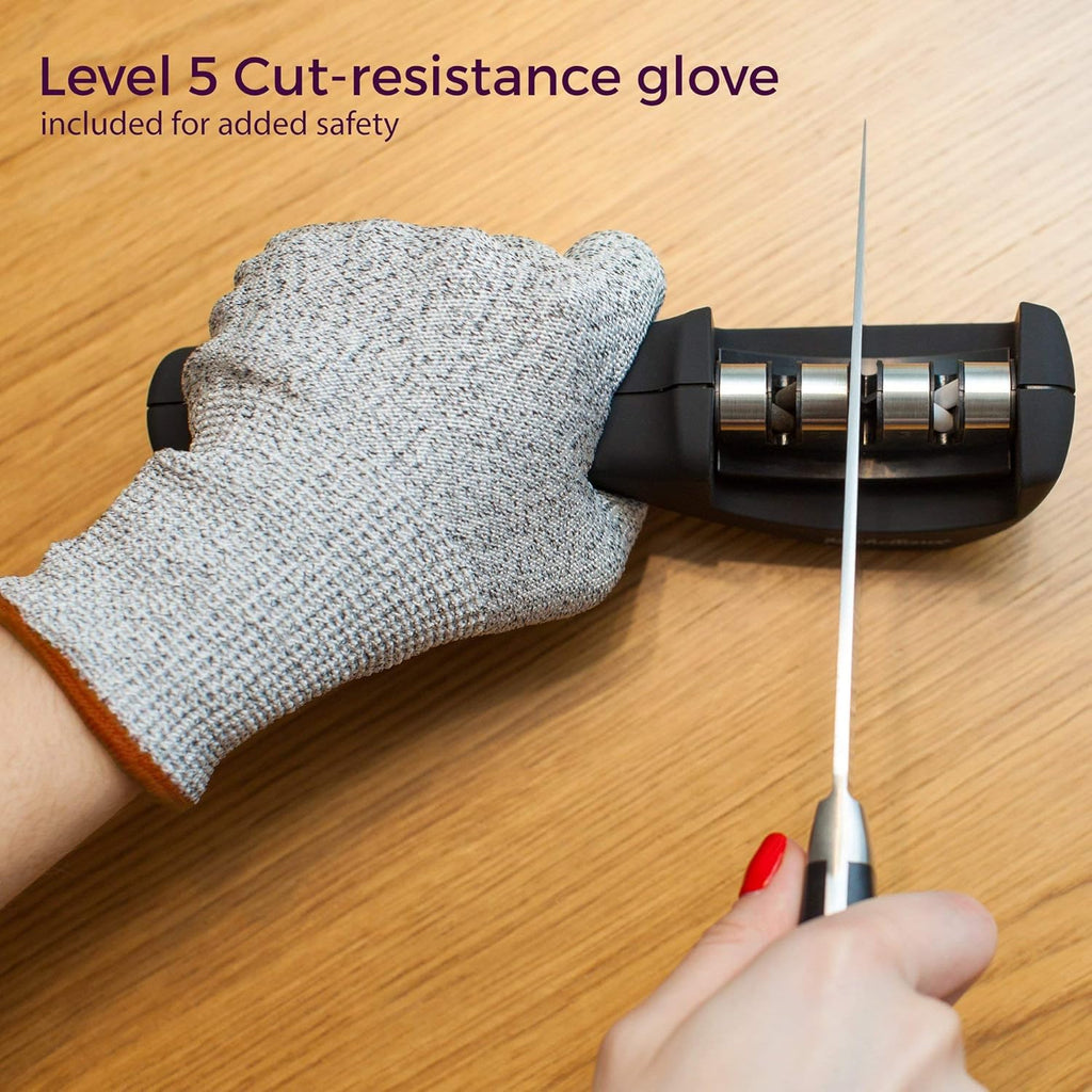 4-in-1 Kitchen Knife Accessories: 3-Stage Knife Sharpener Helps Repair, Restore, Polish Blades and Cut-Resistant