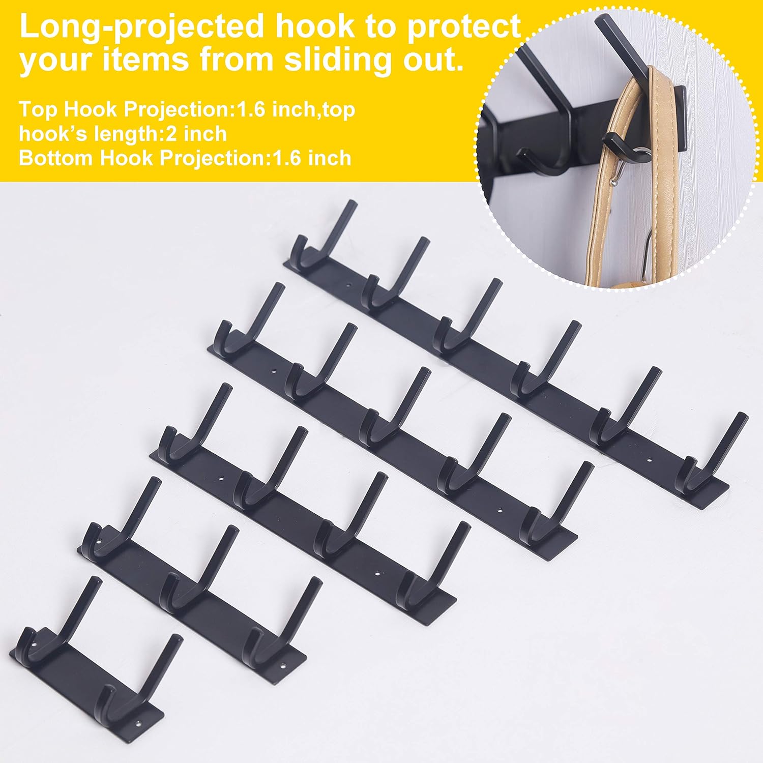 Coat Rack Wall Mounted,17-1/8 Inch Hooks for Hanging Coats,Heavy Duty Metal Hook Rail with 6 Double Dual Hooks Hanger
