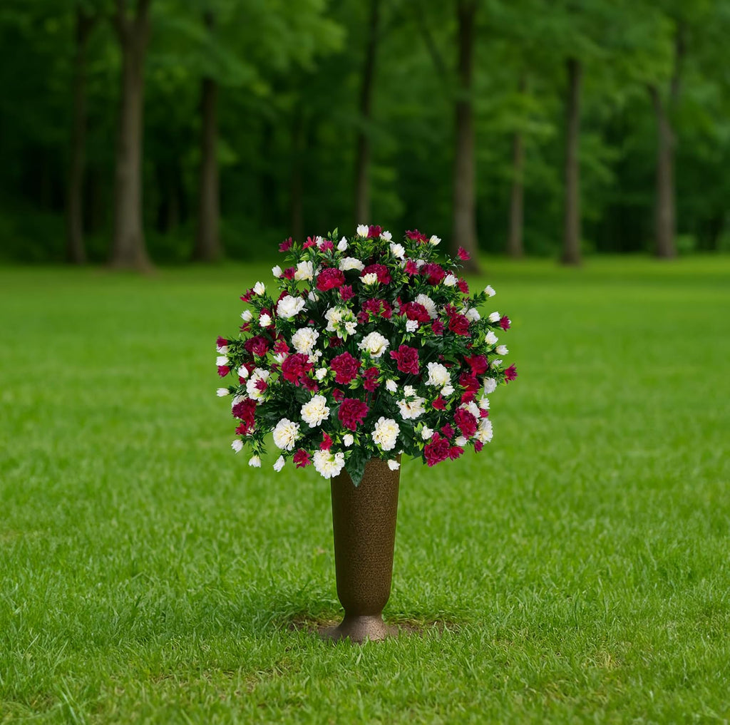 Artificial Cemetery Flowers - Gravesite Memorial Arrangment - Beauty & Cream Garden Mums - (1) Bouquet