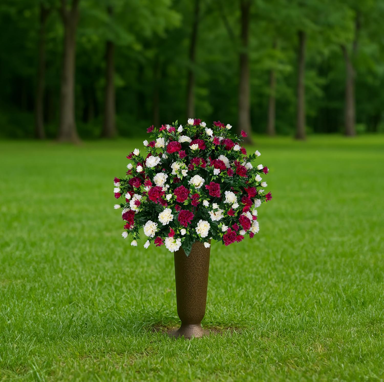 Artificial Cemetery Flowers - Gravesite Memorial Arrangment - Beauty & Cream Garden Mums - (1) Bouquet
