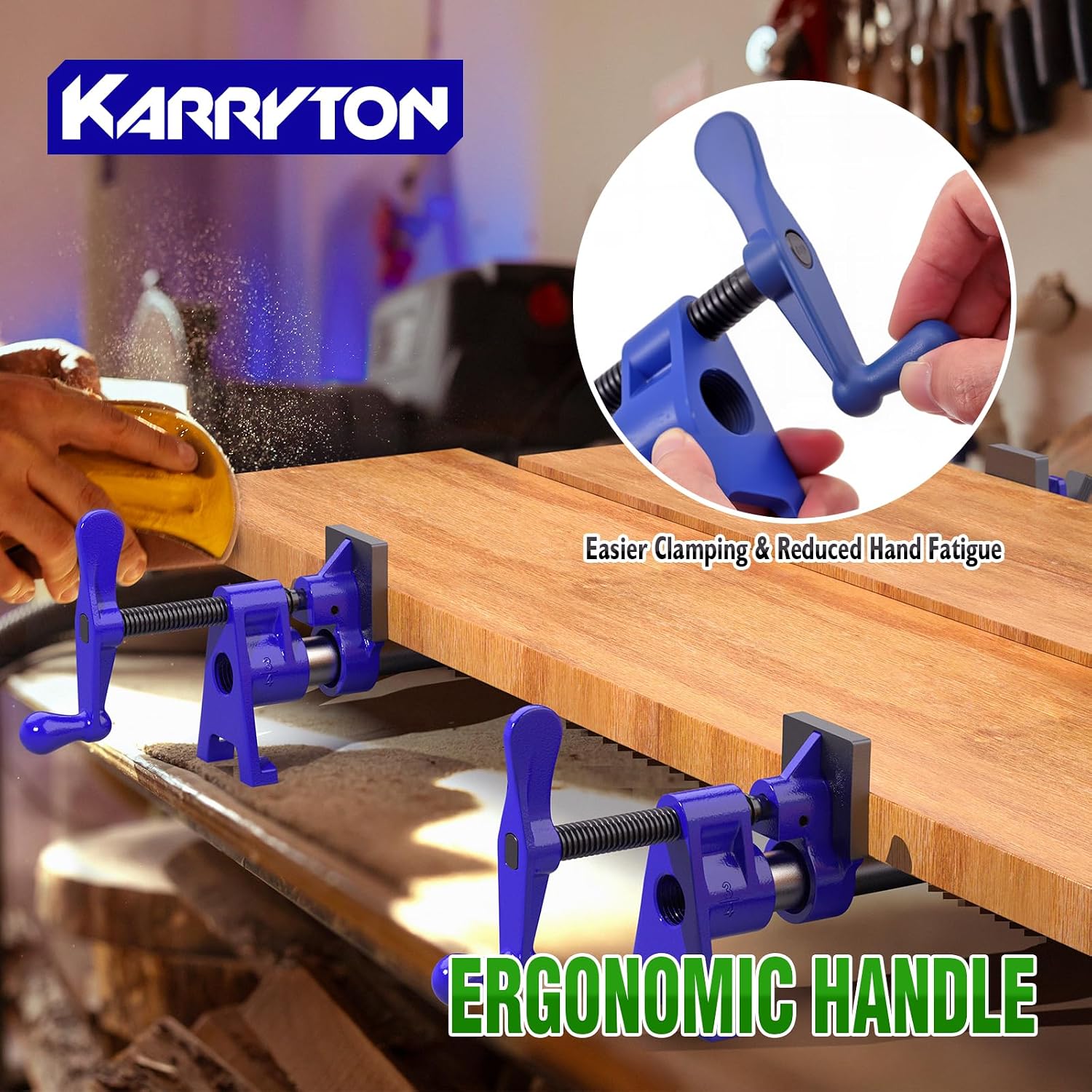 3/4 Inch Heavy Duty Pipe Clamps for Woodworking, H-Style Wood Gluing Clamps w/Foot Pads, Adjustable Pipe Clamp Tool