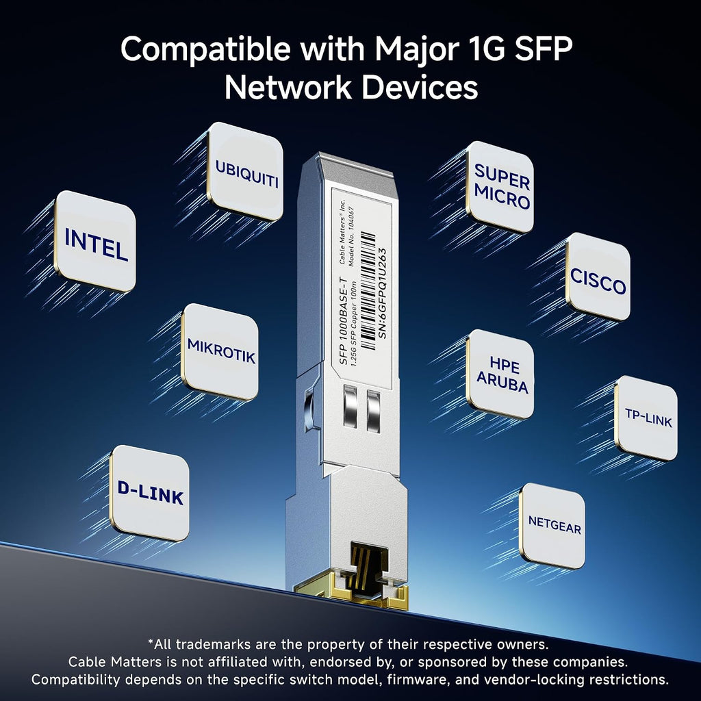 Cable Matters 1000BASE-T Gigabit SFP to RJ45 Copper Transceiver Module