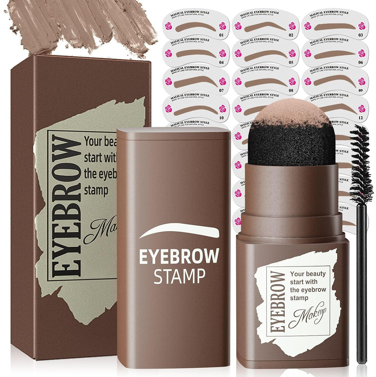 Eyebrow Stamp Kit Waterproof, Eyebrow Stencils for shaping, Light Brown