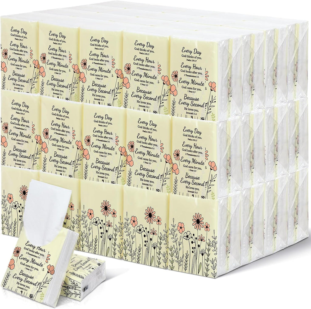 50 Pack Pocket Tissues Travel Packs 3 Ply,500 Sheet,Wild Flower