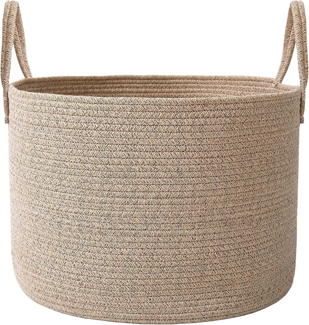 65L Extra Large Blanket Basket for Living Room - Woven Cotton Rope Laundry Hamper with Reinforced Handles - Storage