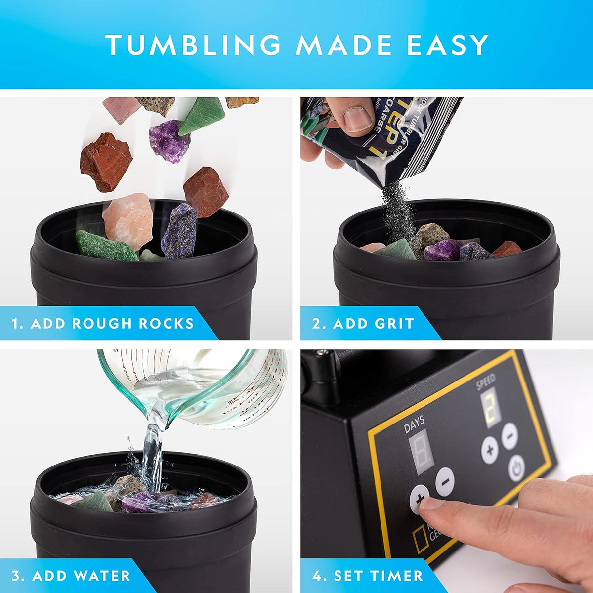 NATIONAL GEOGRAPHIC Professional Rock Tumbler Kit - Complete Rock Tumbler for Adults & Kids with Durable 2 Lb.