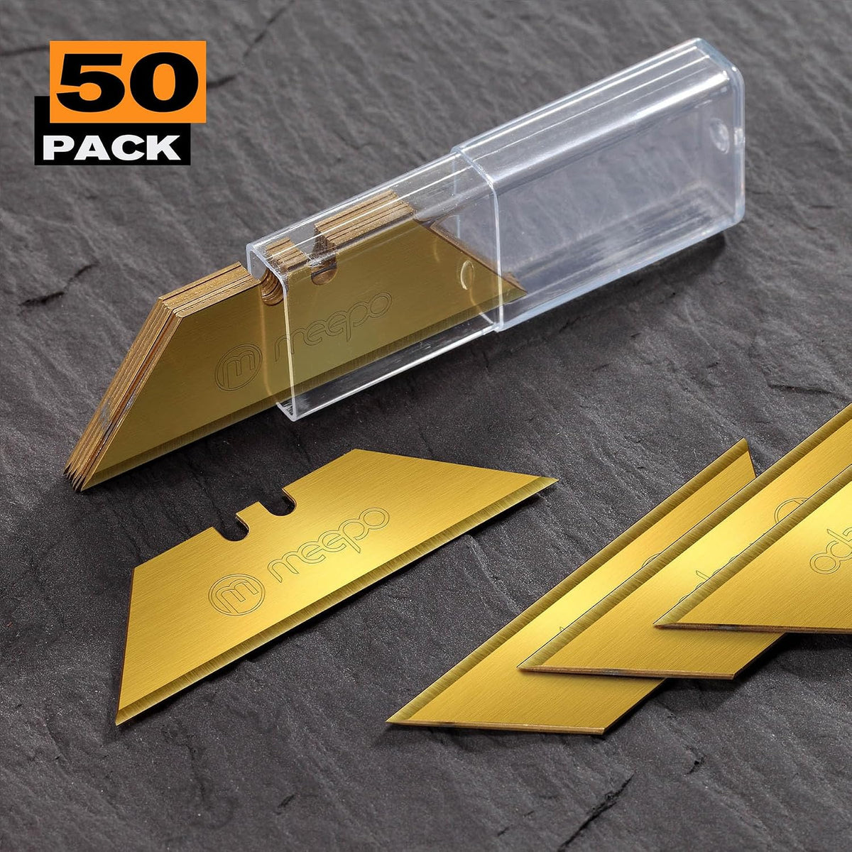 Utility Knife Blades, Never Rust, Titanium SK-2 Steel, 50-Pack