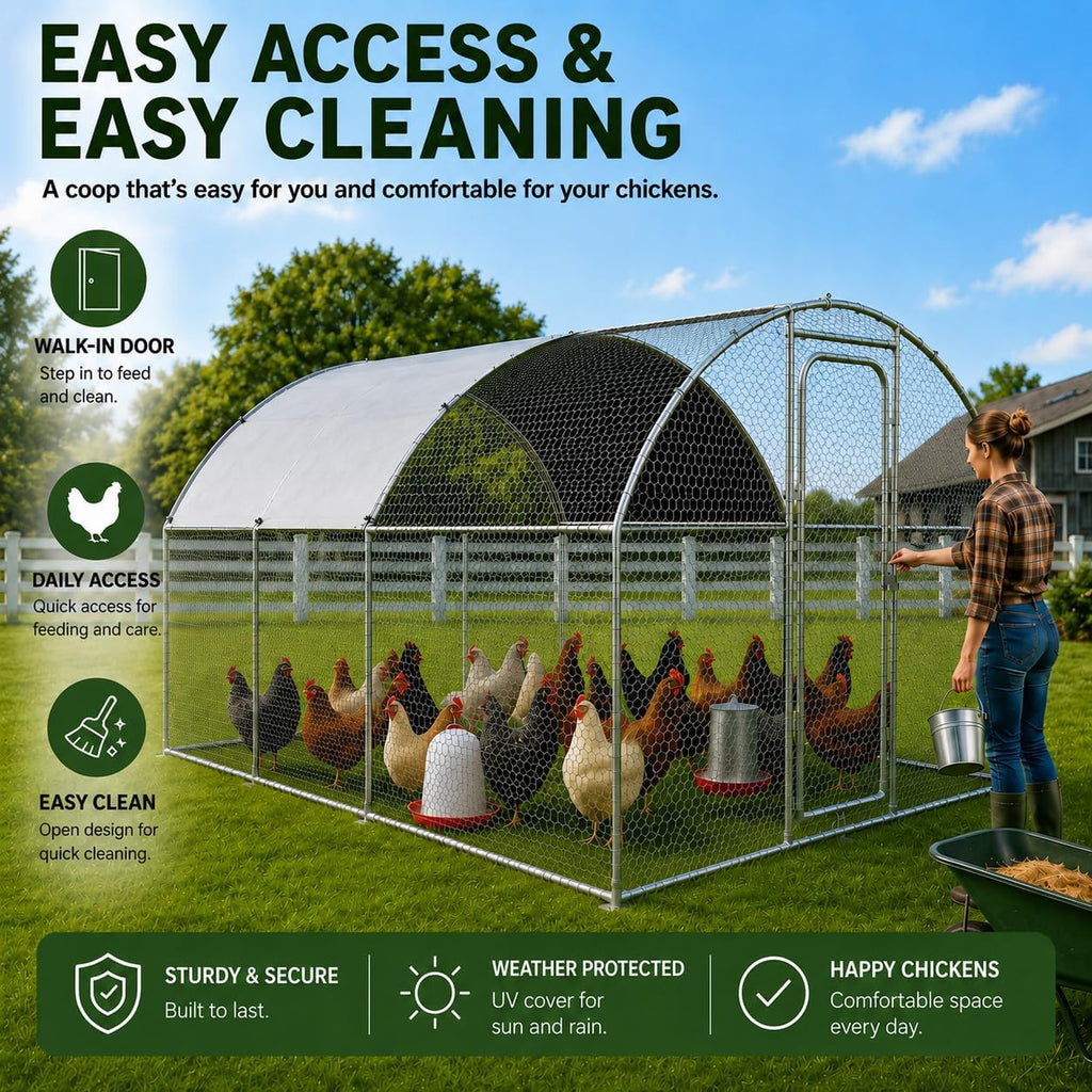 10x10x6.5 FT Metal Chicken Coop, Large Chicken Run with Cover