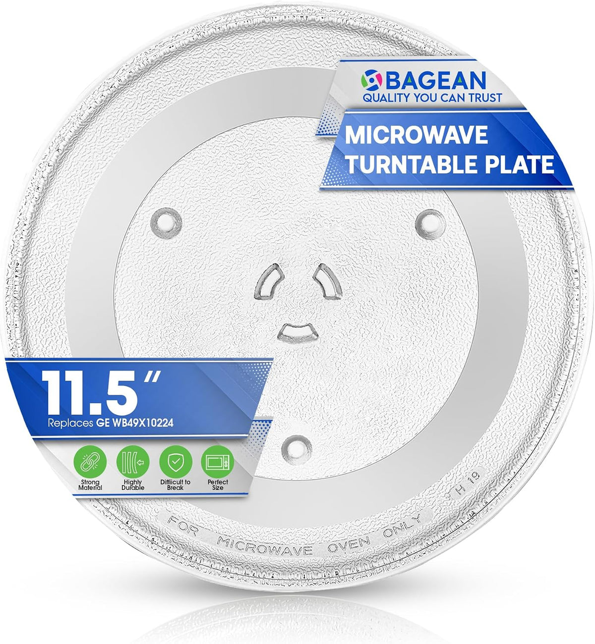 Microwave Plate Replacement 11.5” WB49X10224 Compatible with GE Microwave Glass Plate - Exactly Replaces Rotating Glass Turntable Tray - Oven Spinning Dish Tray for Better Reheating and Cooking