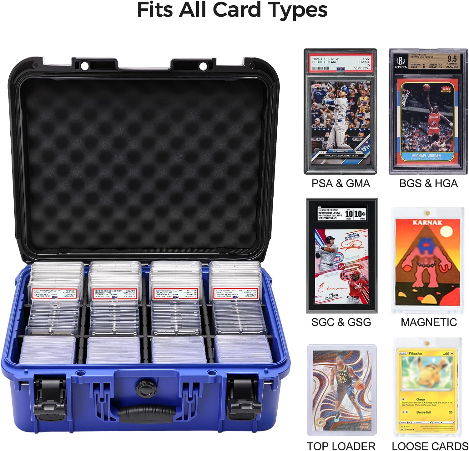 Sports Card Storage Box, Extra Large Graded Card Case, Waterproof Hard Case | Sports Card Case with 8 Adjustable