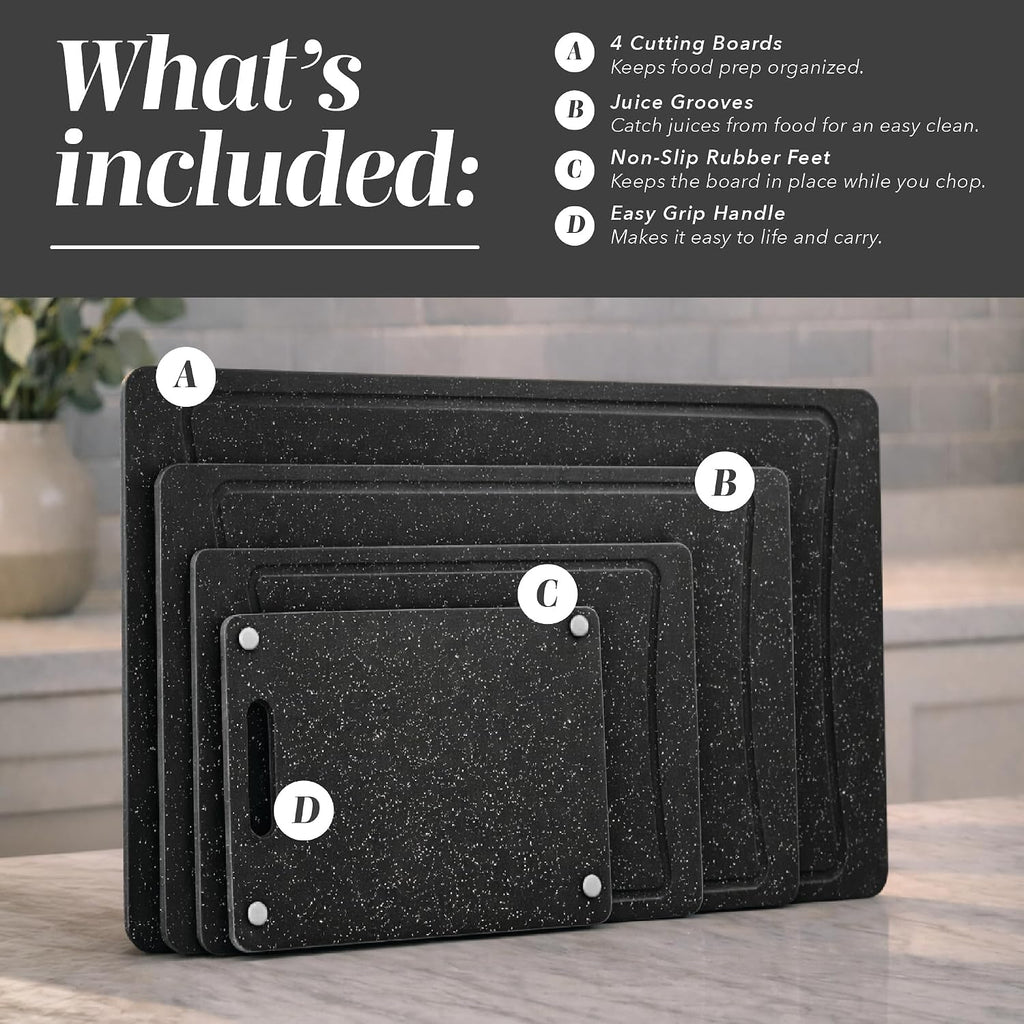 Non-Slip Cutting Board Set – Kitchen Essentials with Easy Grip Handle for Meat, Veggies, and Fruits, 4 Cutting