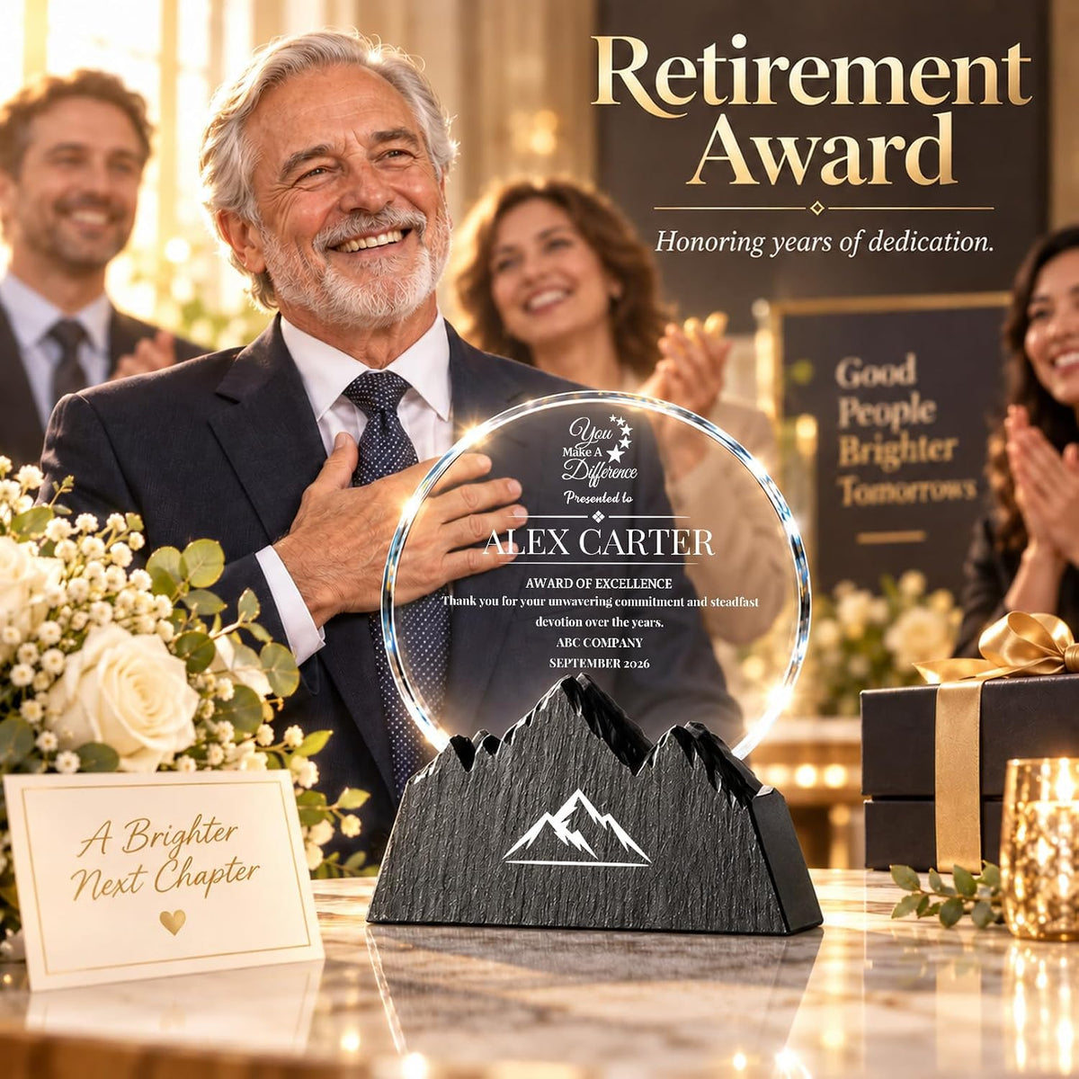 Custom Crystal Trophy with Logo & Text, Employee Recognition Award