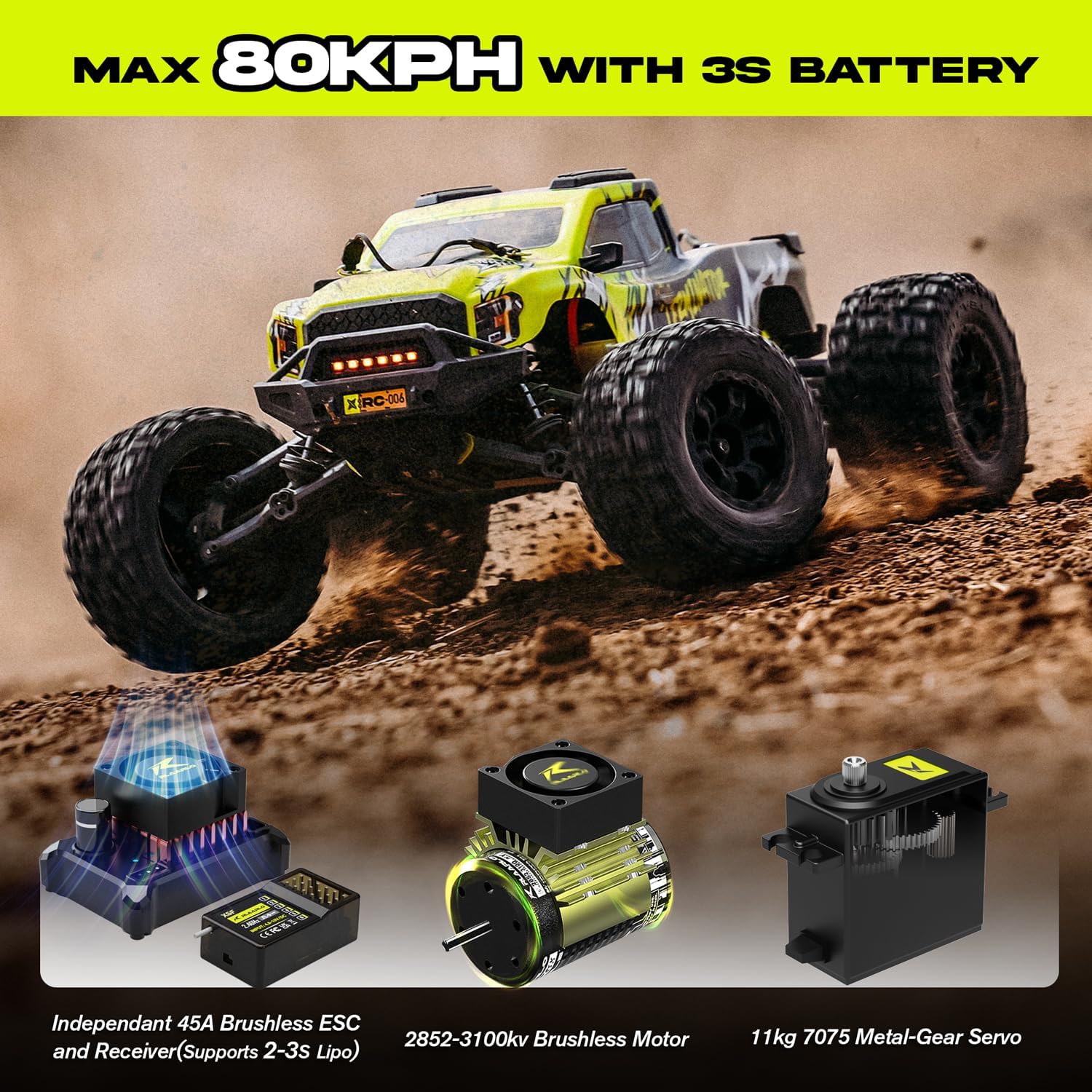 1/10 RTR Brushless Fast RC Cars for Adults,Max 50mph Hobby Electric Off-Road Monster Truck,Waterproof High Speed RC