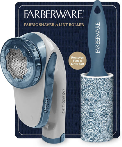 Farberware Fabric Shaver & Lint Roller Set, Large, Portable | Sticky sheets lift pet hair and dust, triple-blade