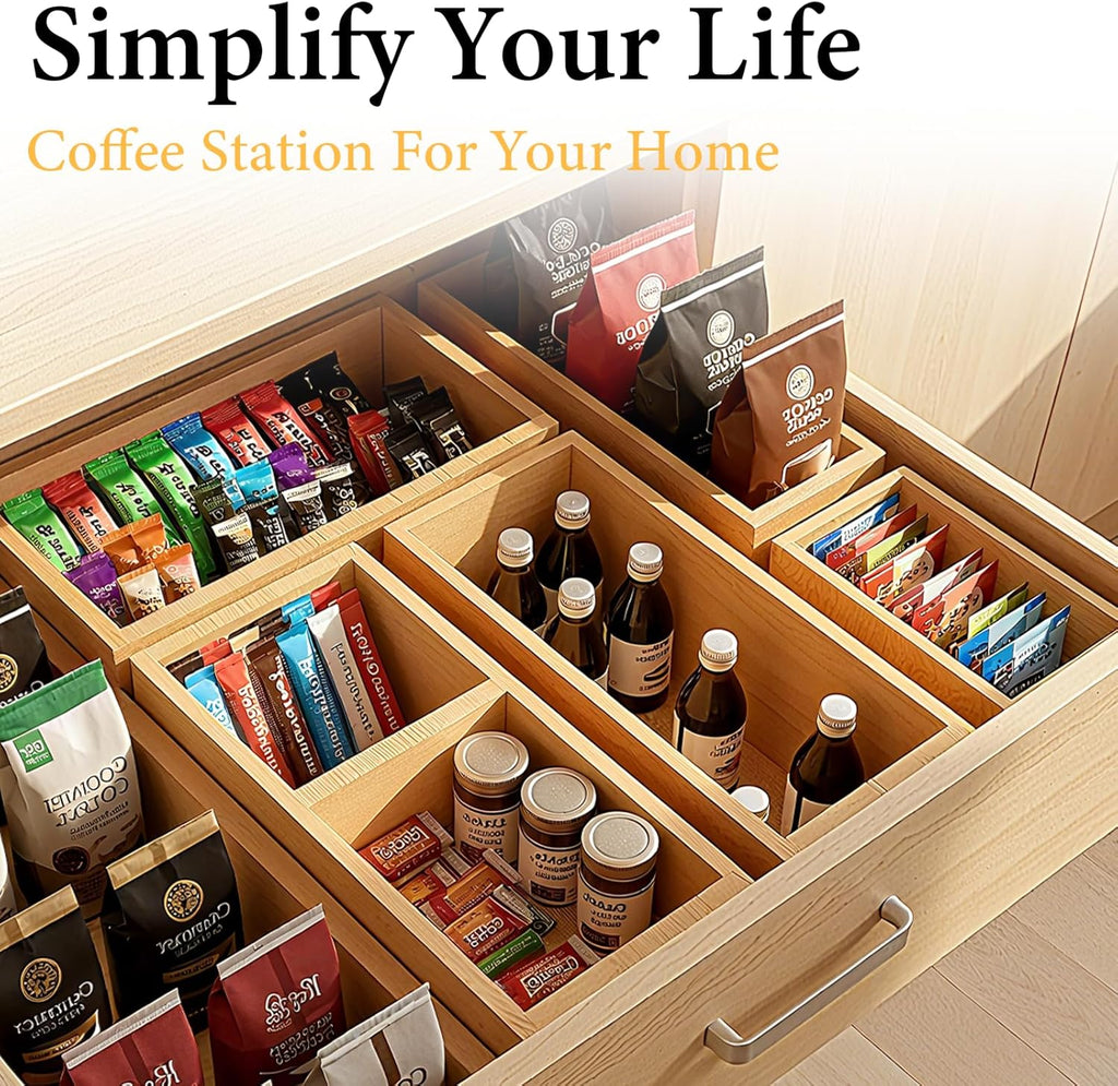 Bamboo Drawer Organizer 5 Pcs for Kitchen Multi-purpose Storage Dividers for Kitchen, Office, Jewelry, Cosmetics