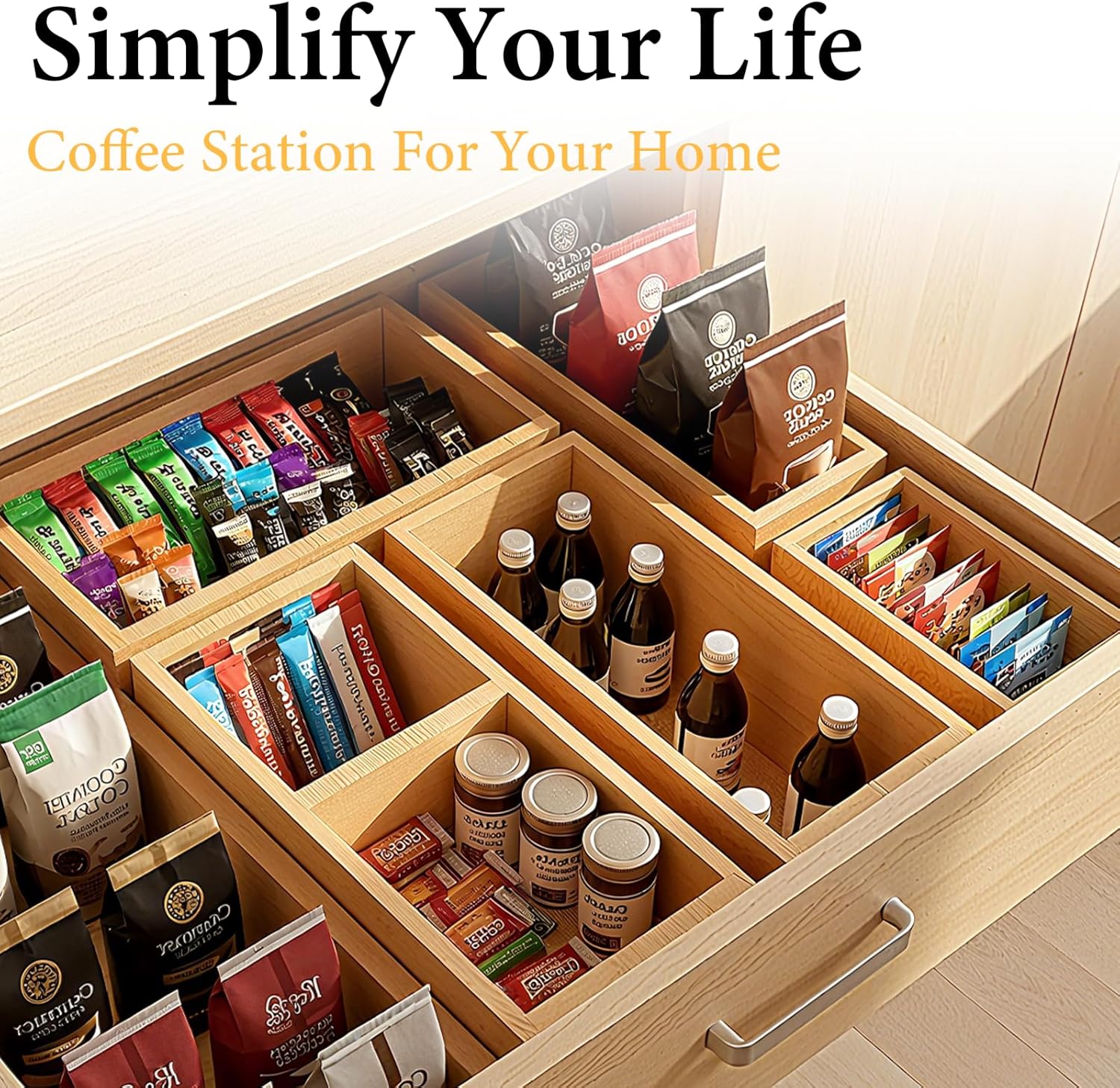 Bamboo Drawer Organizer 5 Pcs for Kitchen Multi-purpose Storage Dividers for Kitchen, Office, Jewelry, Cosmetics