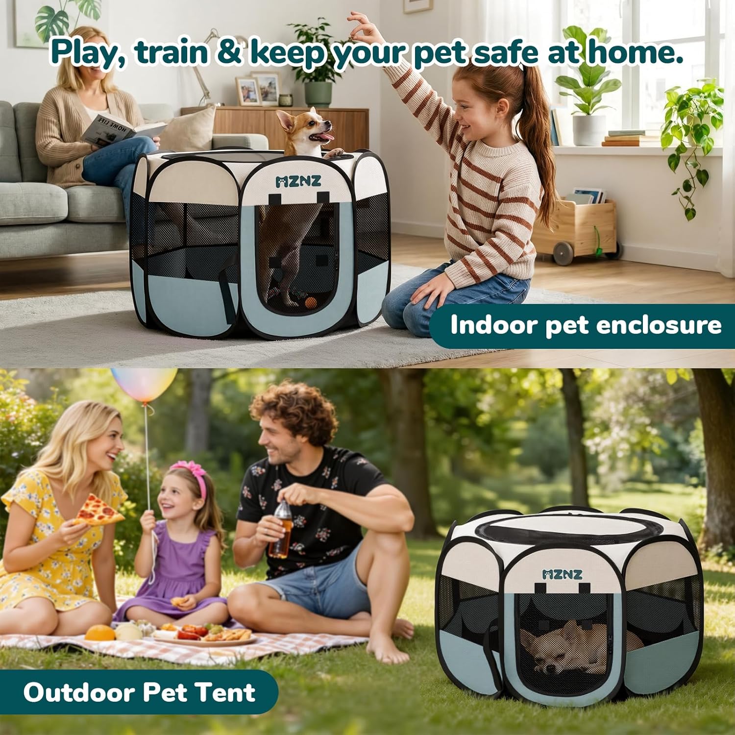 Dog Cat Playpen, Portable Small Animal Playpen Crate Indoor for Dogs Cats Rabbits, Foldable Guinea Pigs Bunny Cage
