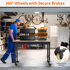 48"x 24" Workbench for Garage, Rolling Heavy-Duty Worktable with Power Outlet and Lockable Wheels, Adjustable Height