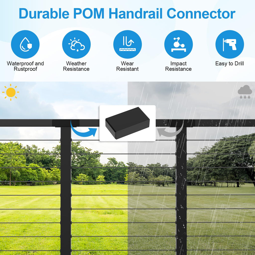 Black Extension Connectors for Cable Railing Flat Handrail