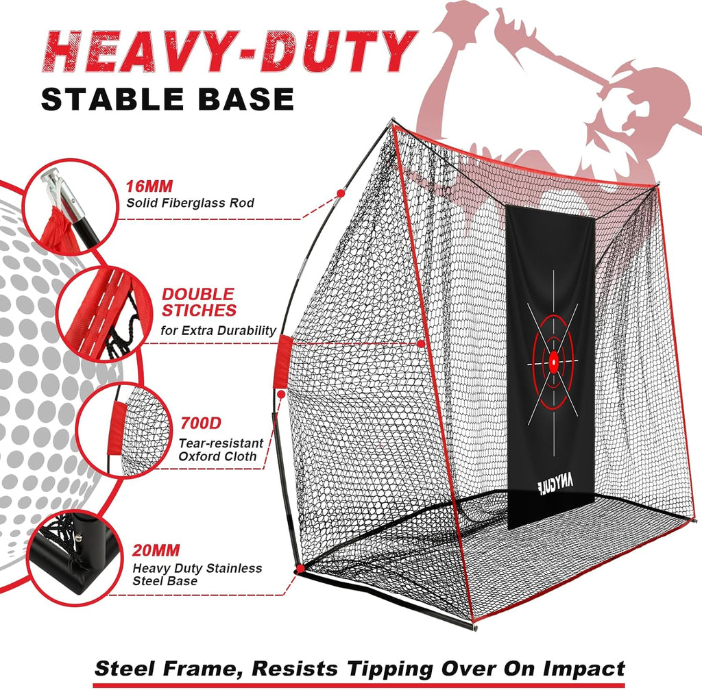 Pro Golf Net, 10x7ft Heavy Duty Golf Practice Net with Mat, Outdoor Indoor Hitting Nets with Noise Reduce Silk Target