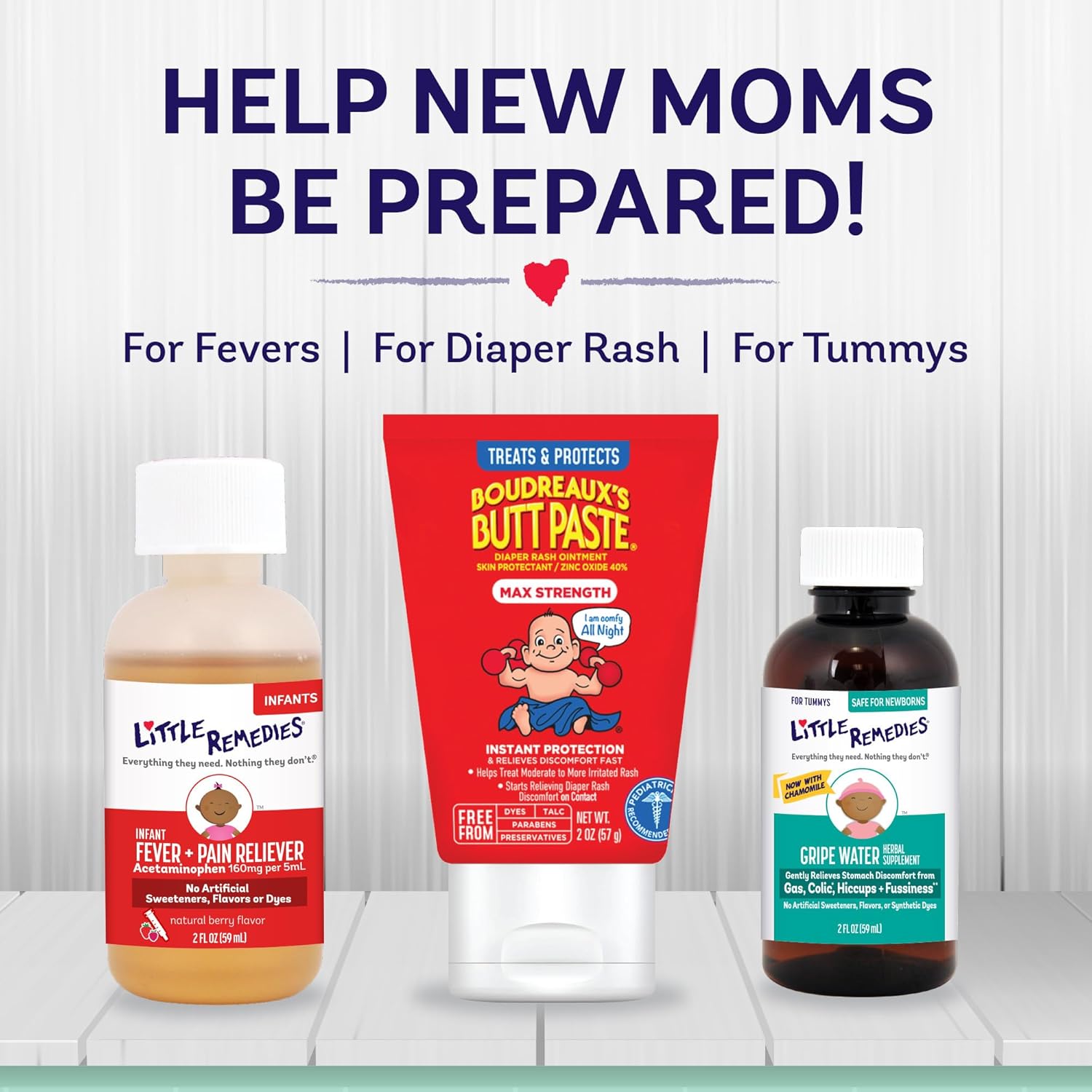 New Baby Essentials Kit with Saline Nasal Spray, Diaper Rash Cream, Gas Relief Drops, Gripe Water & More, Safe for