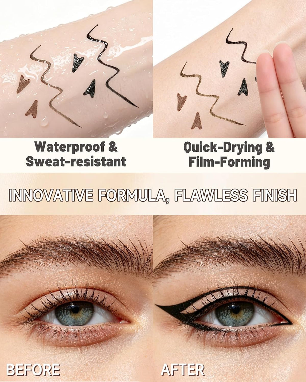Eyeliner Stamp Wingliner, Brown Liquid 3-in-1 Winged Eyeliner Pen No Smudge