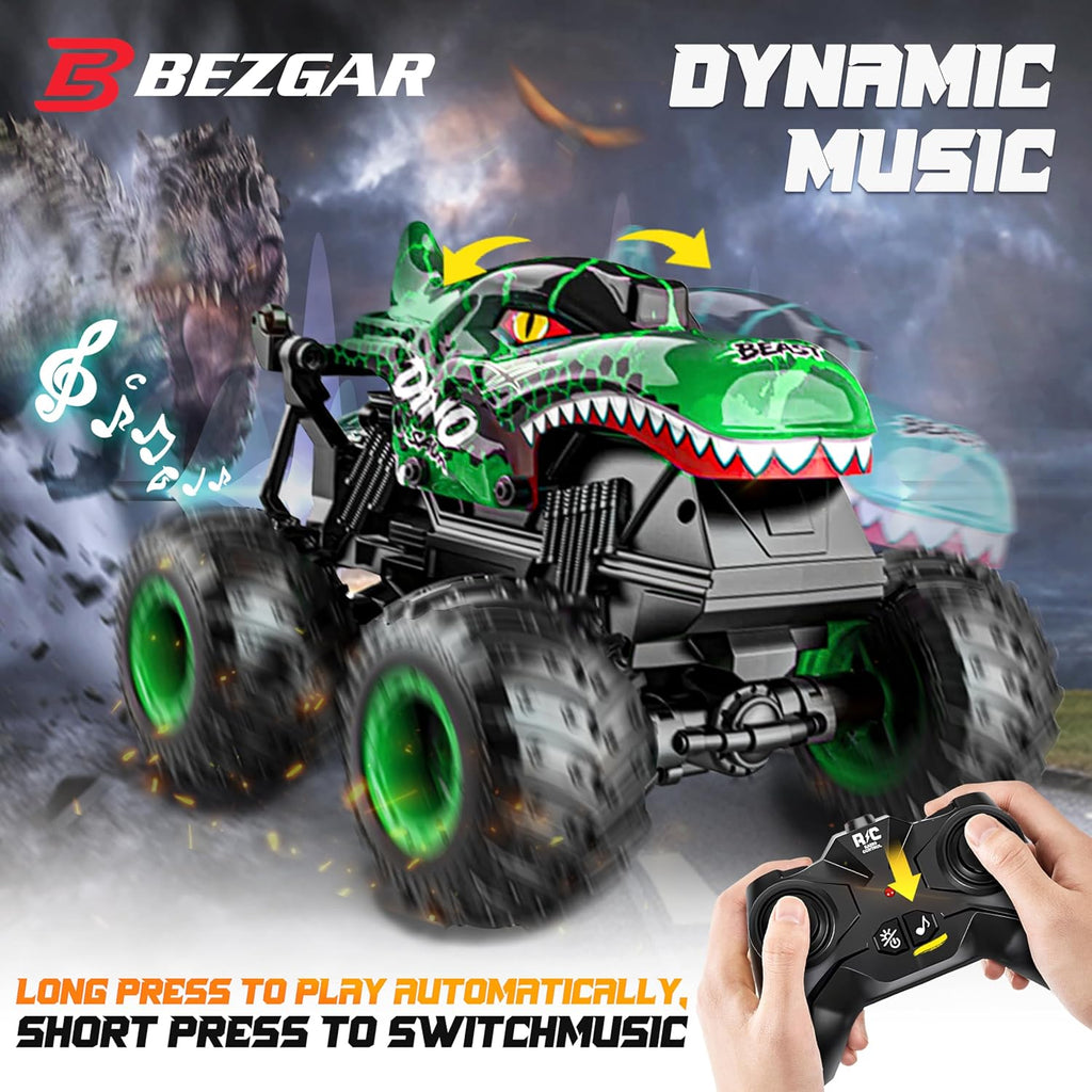 Monster Truck Toys - Remote Control Monster Truck with Light & Music, Dinosaur Toys for Kids, 1:20 Scale RC Truck