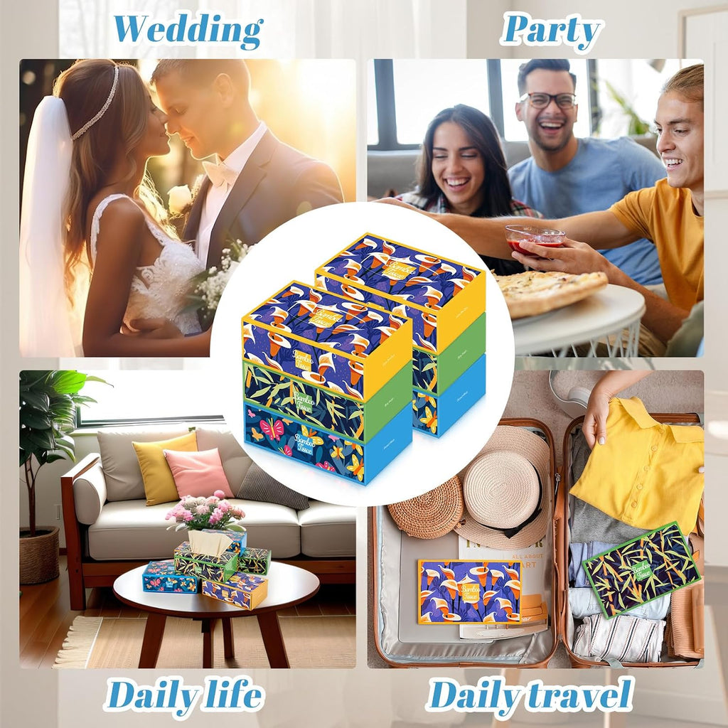 12 Boxes Bamboo Facial Tissues Box Paper, Soft Cube Facial Tissue